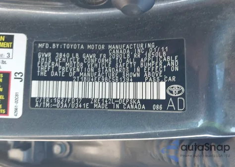 2011 Toyota Corolla S from USA, damaged, VIN 2T1BU4EE9BC561394